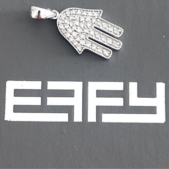 $1885 EFFY 14K white gold necklace hamsa diamond pendant Hand of Fatima box - Picture 4 of 12
